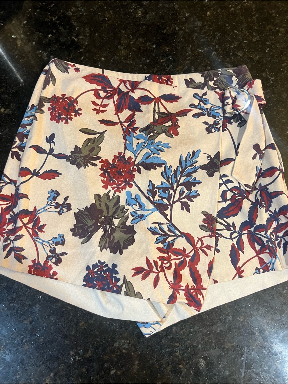 Zara Suede Floral Print Wrap-Style Women’s Shorts in Cream